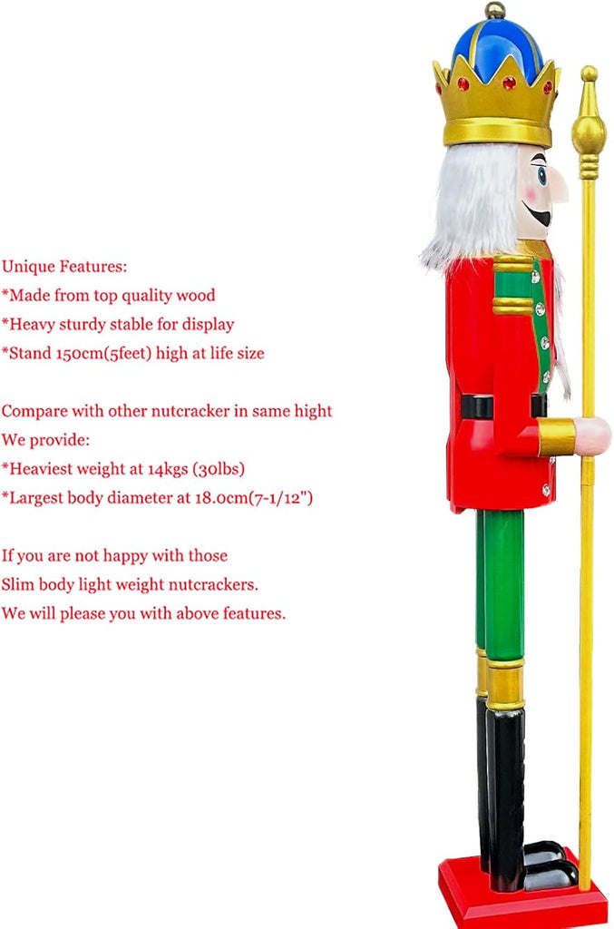 5 Feet Tall Life Size Large Christmas Wooden Nutcracker King Red and Green BK18