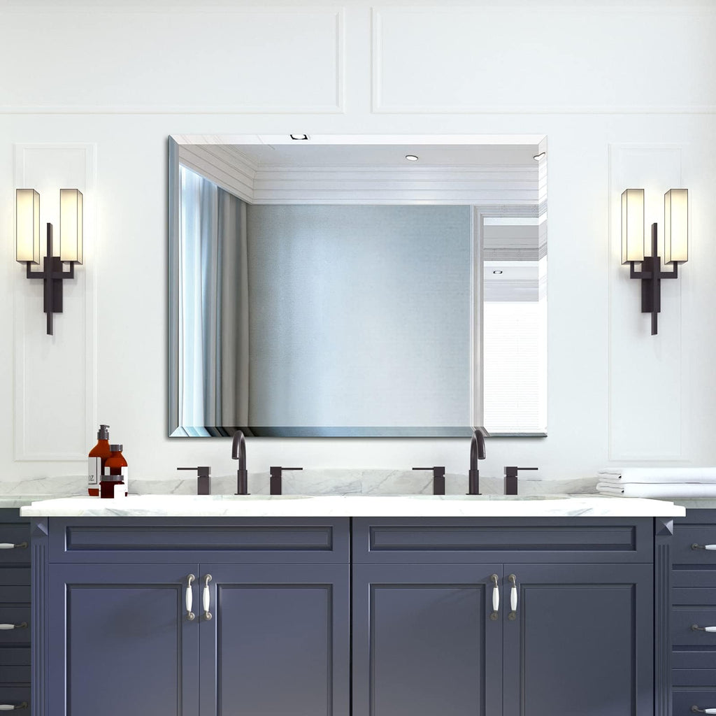 Beveled Mirror 40x32 Frameless Bathroom Wall Mirror Shatterproof
