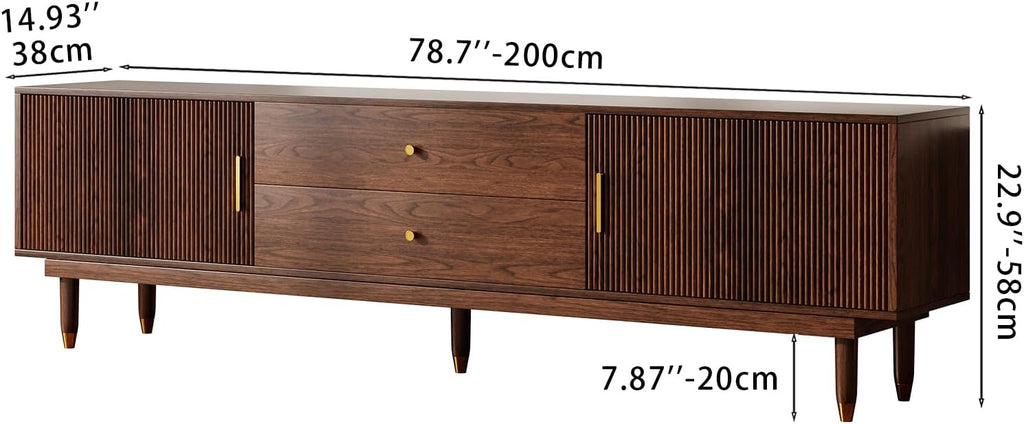 78.7" Mid Century Modern TV Stand for 90 inch TV , Walnut | TV Console with 2 Storage Cabinet & 2 Drawers