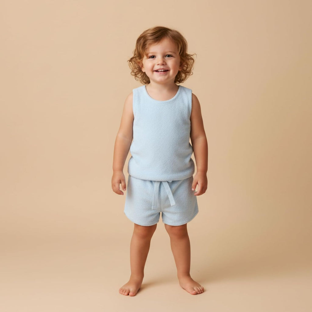 Certified Organic Cotton Spring Summer Top & Bottom Set for Baby & Kids- Light Blue, 18-24 Months