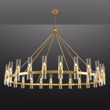 Gold Wagon Wheel Chandelier, 70 Inch Glass Chandeliers, 24 Light Chandelier for High Ceiling, Modern Farmhouse Chandeliers for Living Room, Dining Room, Entryway, Stairwell (Bulbs Included) A115-B0F29GMXHN