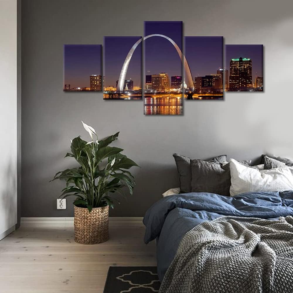 St. Louis Skyline City Canvas Wall Art Room Decor Cityscape Missouri Pictures Artwork Painting 5 Piece Picture Office
