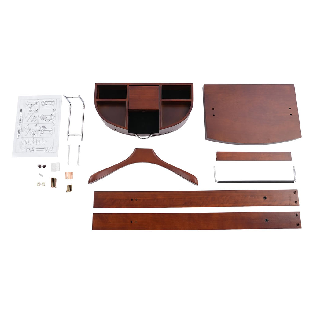 Wood Suit Rack Stand Clothes Valet Suit with Drawer Top Tray Organizer