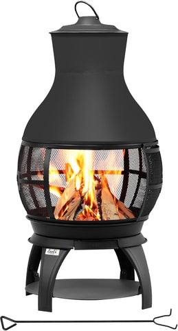 Fire Pit Wood Burning Chiminea Outside Fireplace Patio Small Firepit, Size 17.7" W x 35.6" H, Brown-Black
