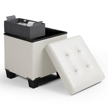 Storage Ottoman Cube with Storage Bin, 15-In Square Ottoman with Storage, Small Ottoman Foot Rest, Foot Stools