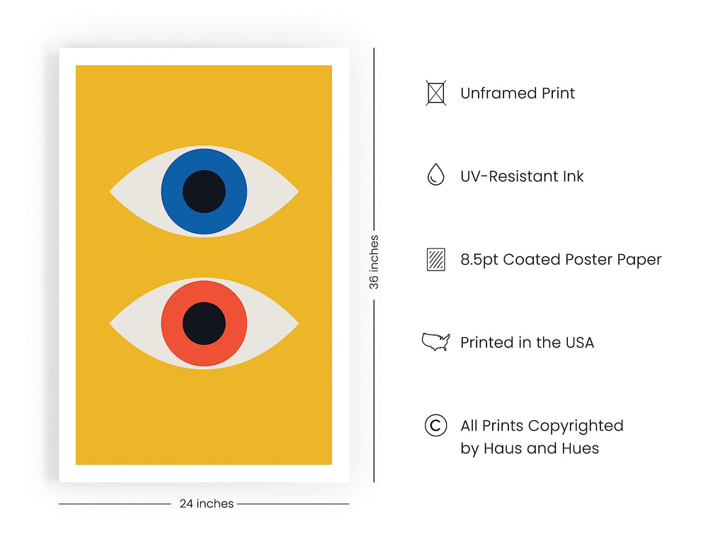 Abstract Wall Art - Retro Geometric Prints, Bauhaus Style Evil Eye Artwork, Modern Contemporary Wall Decor (Unframed