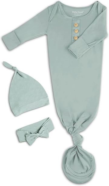 Newborn Baby Knotted Gown, Super Soft Silky Infant Long Sleeve Sleeper with Tie Bottom, Baby Girl and Boy Sleep Gown