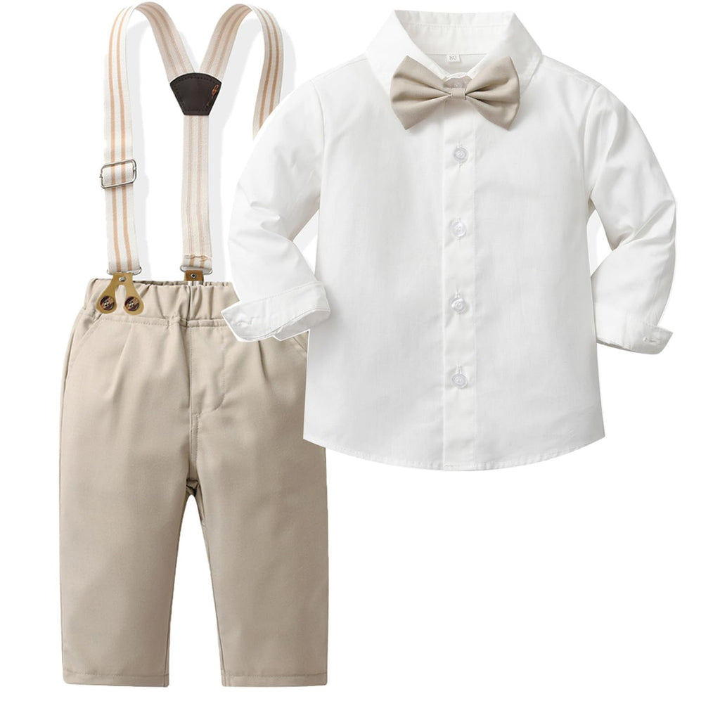 Toddler Boy Suit Baby Tuxedo Boys Formal Outfit Set W_Beige