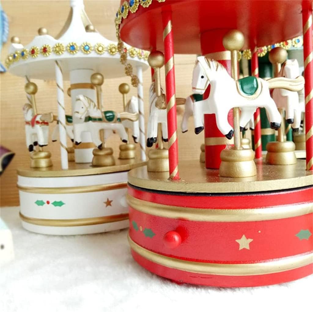 Wooden Classic Musical Carousel Music Box Cute Christmas Decorations(E)