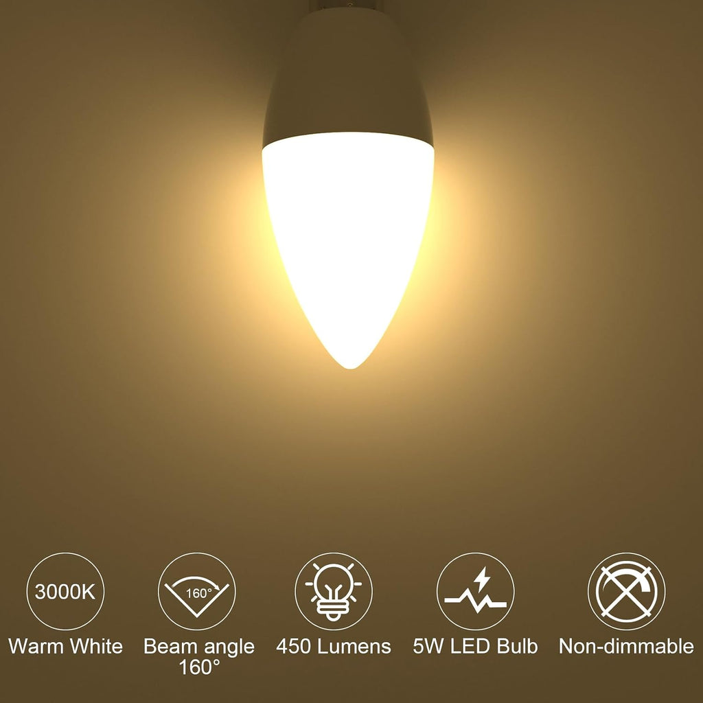 E12 Candelabra LED Bulb 40 Watt, 3000K Warm White B11, 6 Pack