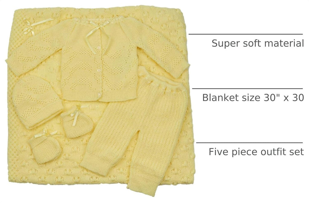 Crochet Blanket Outfit Newborn Beautiful Clothing 5 Pieces Set (BB3)