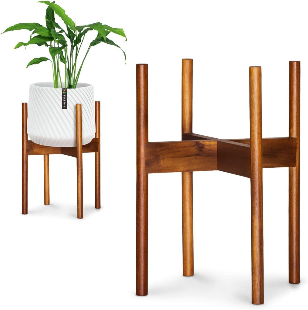 Mid Century Plant Stands for Indoor Planters, Acacia, 10 Inch | Plug In Design, Holds 175 lbs, Two High Options