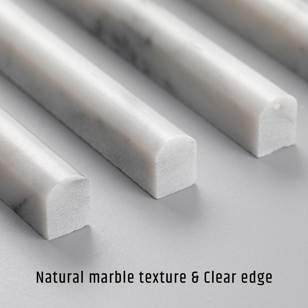 Carrara White 1/2" X 12" Marble Pencil Liner Tile, Edge Trim Molding for Shower and Backsplash, Bullnose Tile Trim