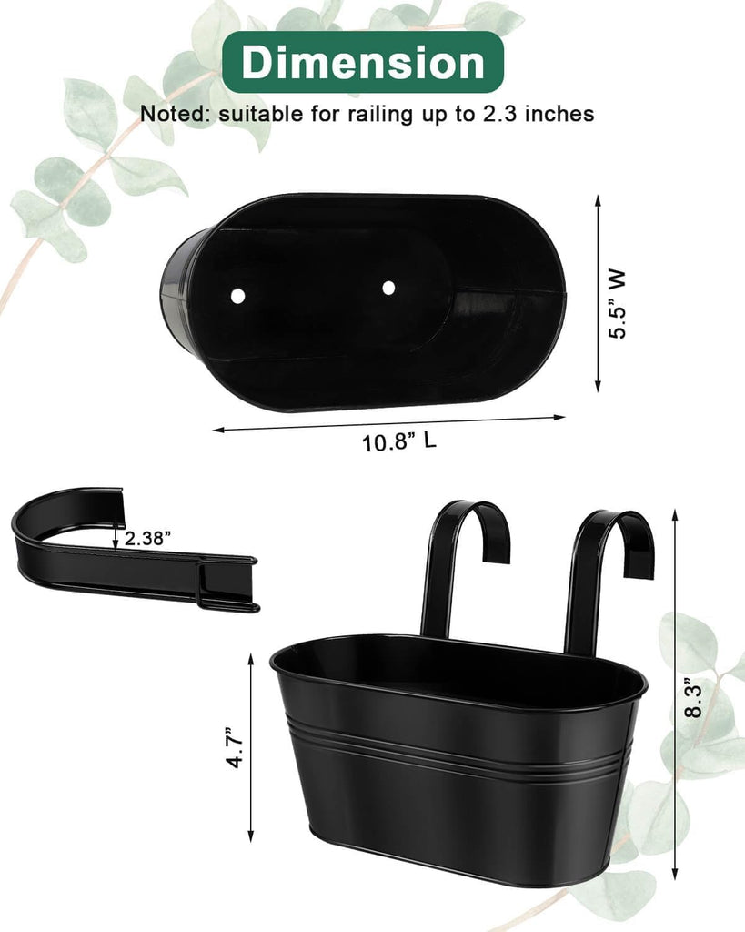 11 Inch Railing Planter Box, 5 Pack Metal Hanging Planters with Hooks