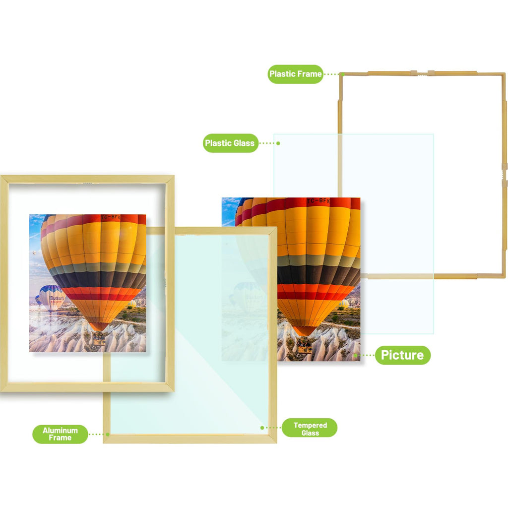 8x10 Gold Aluminum Floating Picture Frame, 3 Pack