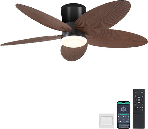 Palm Leaf Ceiling Fans with Lights-42 Tropical Ceiling Fan with Light and Remote/APP Control,Flush Mount Low Profile Ceiling Fans for Bedroom,Indoor/Outdoor Patio Use(Brown) A101-B0DLVRN4HL