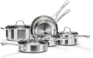 Stainless Steel Cookware Set,Tir-Ply Pots and Pans Set,10 Pcs Stainless Steel Induction Kitchen Cookware Sets,PFOA