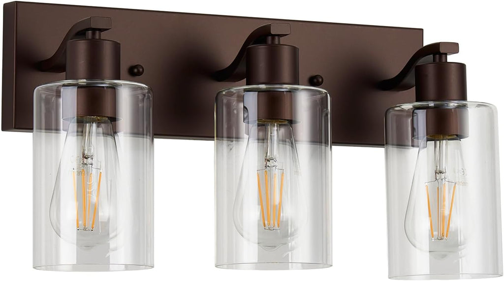 3 Lights Bathroom Light Fixtures Oil Rubbed Bronze Vanity Light with Clear Glass Shade 18in Modern Bathroom Lighting