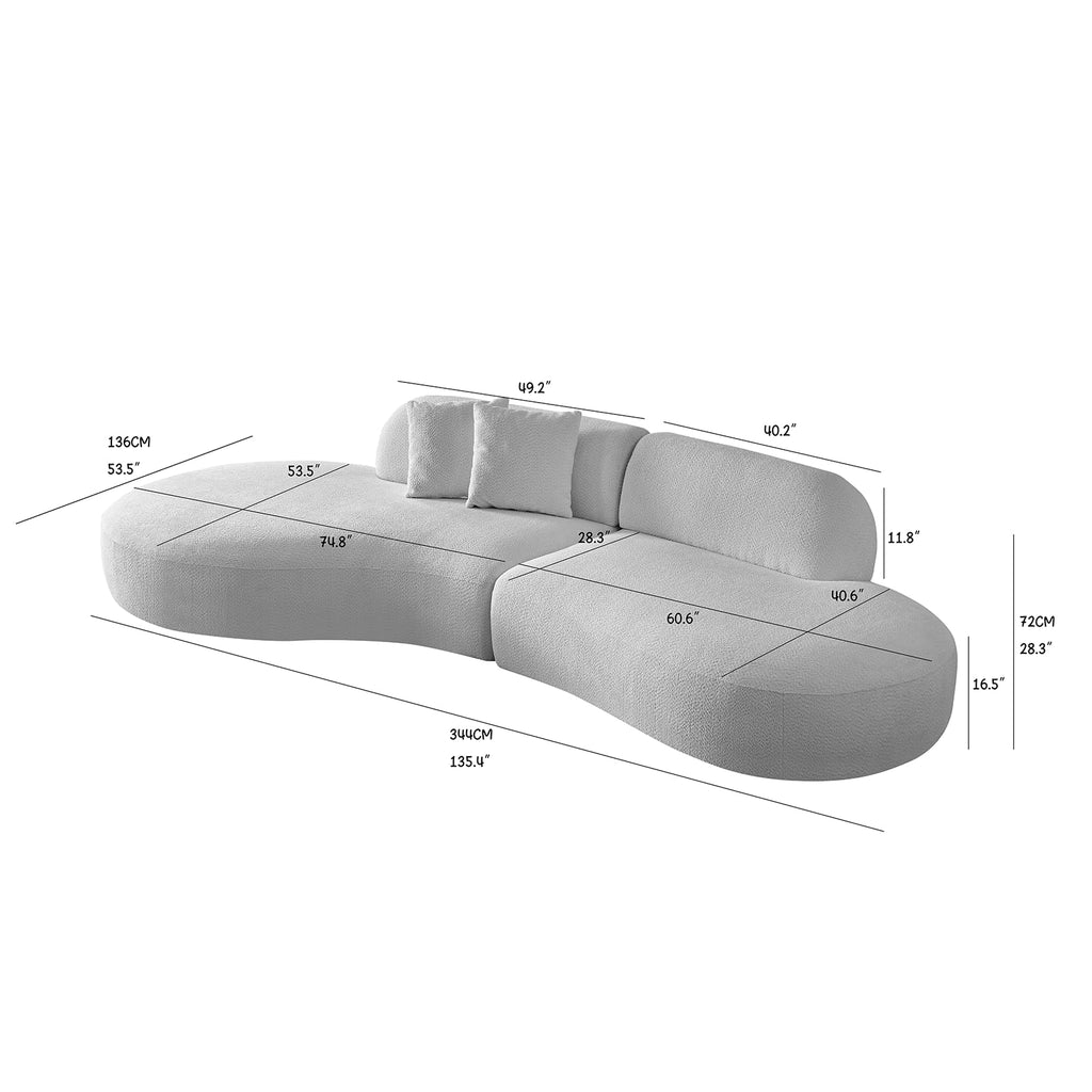 135.4" Sectional Curved Sofa, Boucle Fabric Upholstered Modern Sofas with 2 Pillows, 6 Seater Oversized Modular