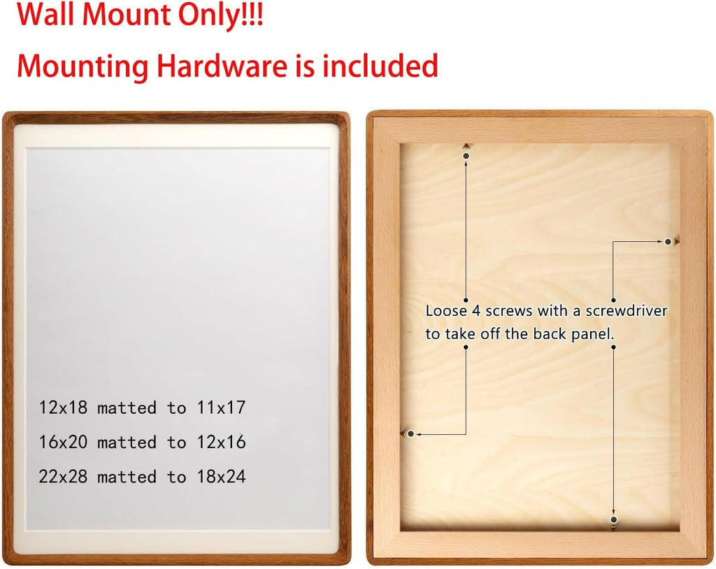 16x20 Solid Teak Picture Frame, Matted for 12x16 Photos