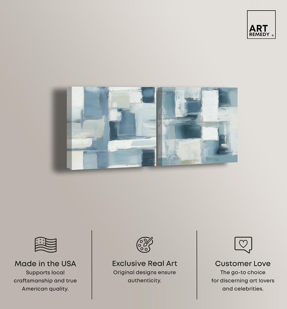 Modern Minimalist Blue Abstract Pair 2 Panel Set Canvas Print Abstract Wall Art by, Gallery Wrapped