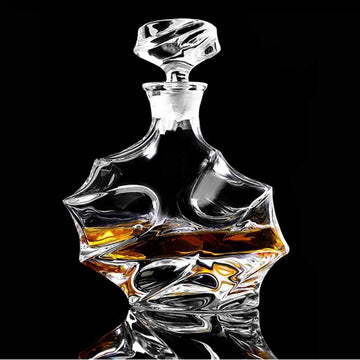 Glass Decanter with Airtight Geometric Stopper - Whiskey Decanter for Wine, Bourbon, Brandy, Liquor, Juice, Water