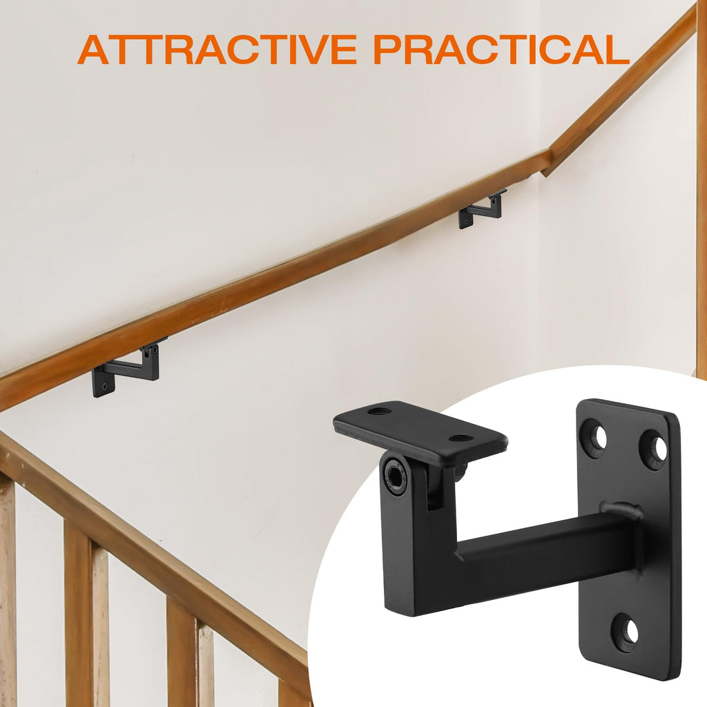 Adjustable Handrail Bracket, 3" Heavy Duty Swivel Hand Rail Bracket for Stair Railing Staircase, Matte Black (8 Pack)