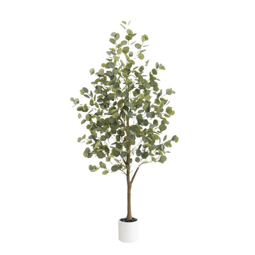 7FT Tall Fake Eucalyptus Plant, Green Silver Dollar Leaves Faux Tree, Artificial Eucalyptus Tree Potted Silk Faux