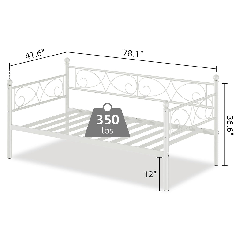 Twin Size Daybed Frame, Metal Sofa Day Bed Frame, White