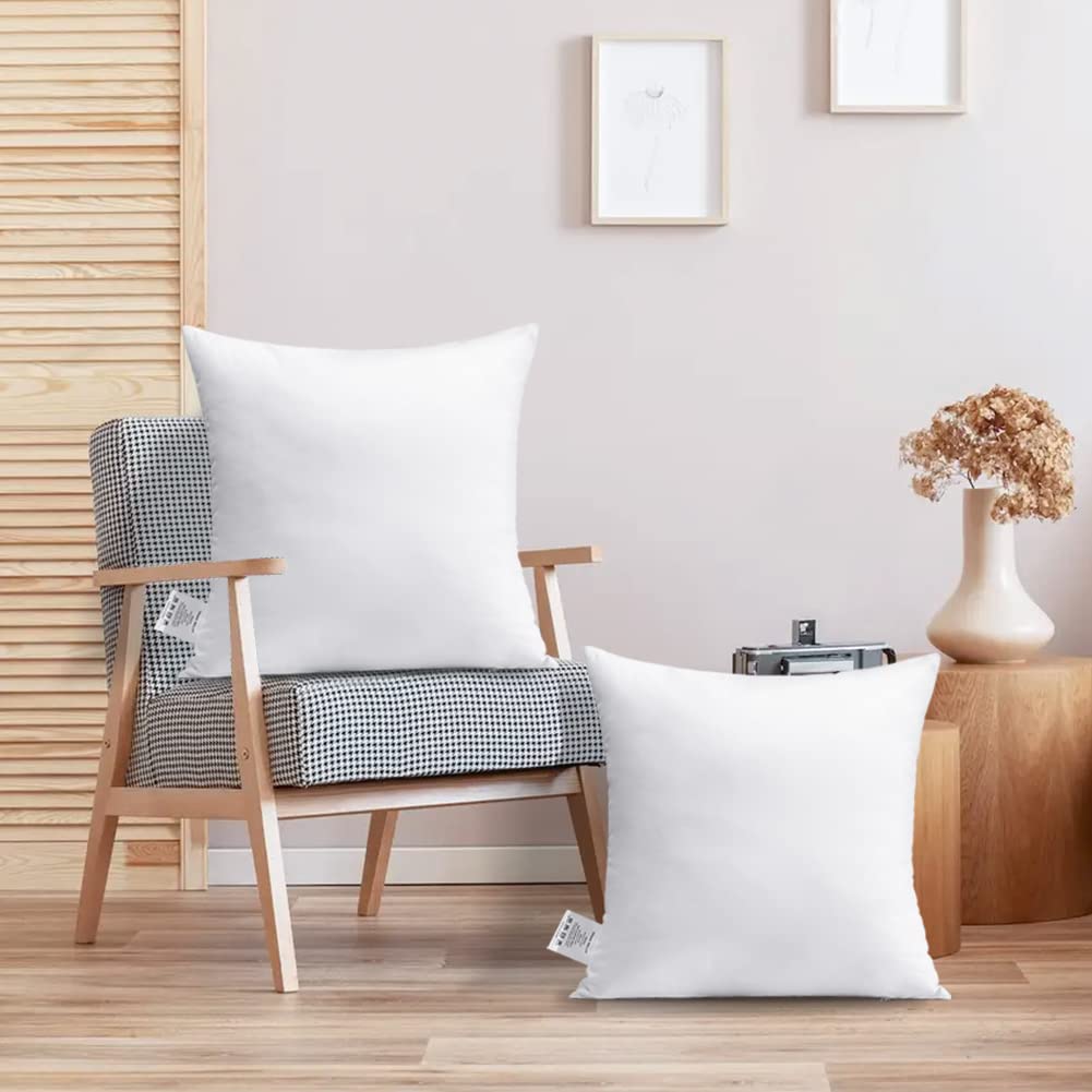 Pack of 2 Throw Pillow Inserts, 20 x 20 Square Cushion Inner Soft Fluffy Plump Stuffer Cushion Pads White Decorative