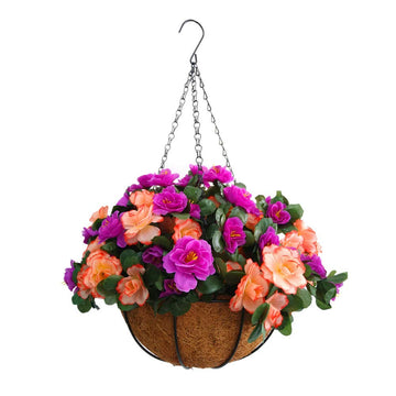 Wedding Porch Decoration Chain Hanging Basket Flowers Silk Azalea with Artificial Grass (9.85 inch)