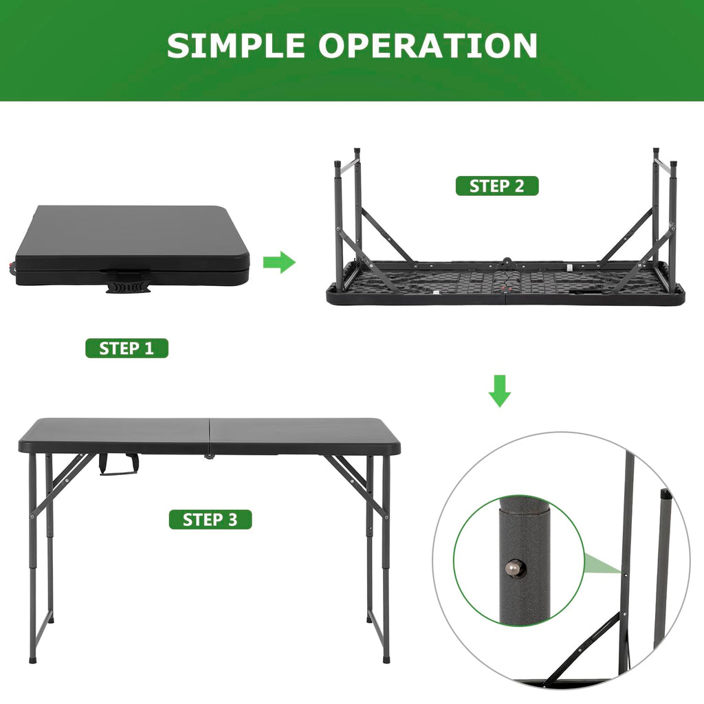 4FT Folding Table | Black | Portable Plastic Table