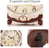 Justup Vintage Table Clock, Retro Non-Ticking European Style Beside Desk Clock Battery Operated Silent Quartz Movement