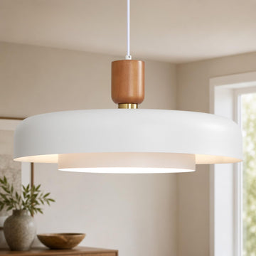 Mid Century White Pendant Light: 20" 2-Tiered Modern Nordic Metal Lighting