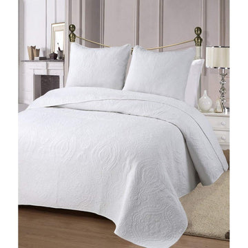 3 Piece Faux Matelasse Style Medallion Cotton Quilt Queen Size Set, Victorian Reversible Extreme Soft Comfort Durable
