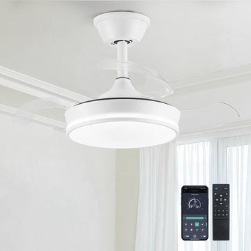 30" Retractable Ceiling Fans with Lights, Dimmable LED Ceiling Fan Remote Control, Modern Small Fan Light Living Room