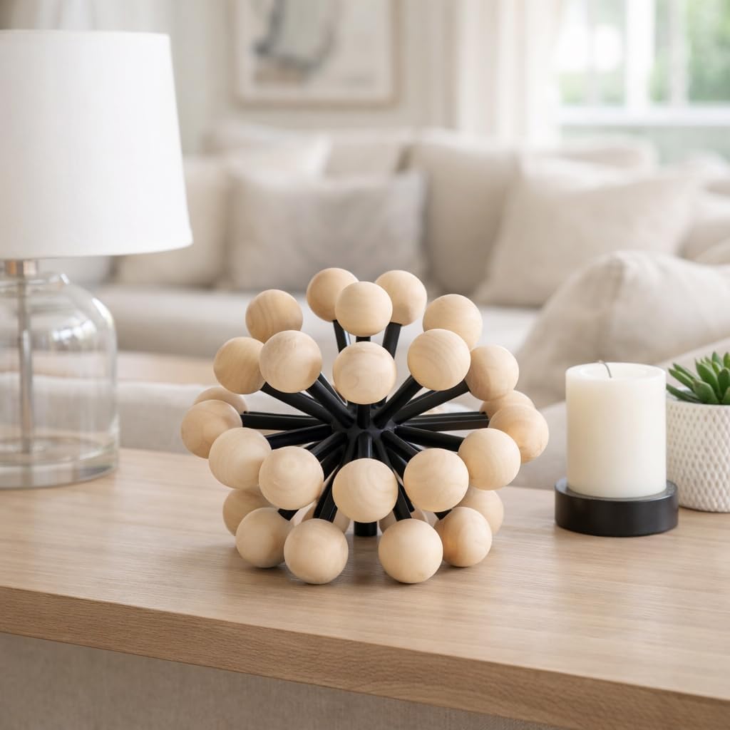 Orb Decorative Ball for Bowls with Wooden Knobs - Metal & Fir Wood, Casual Bowl Filler Decor, Centerpiece Filler