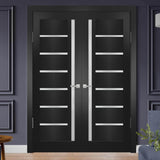 Quadro 4088 Interior Doors 72 x 80 in, Black Matte Frosted Glass Solid French Double Door, Solid MDF
