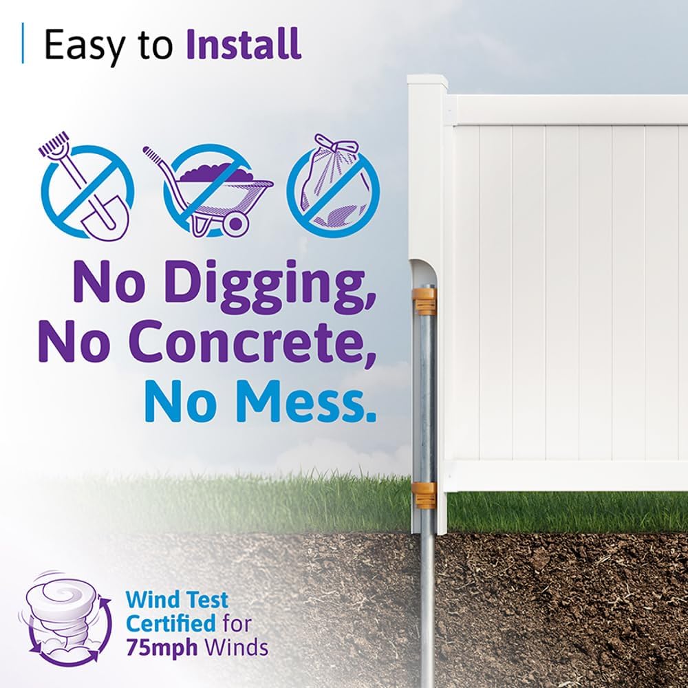 Westport White Vinyl No Dig Privacy Fence Kit | 4ft H x 6ft W, 1 Panel + 1 Post, BL19105