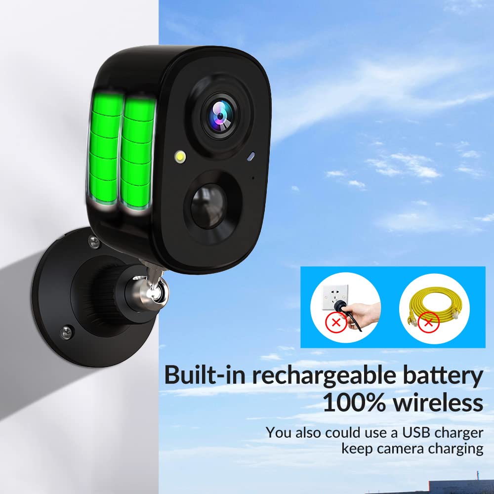 Wireless Outdoor Security Camera Battery Rechargeable, WiFi AI Motion Detection Camera Security with 2-Way Audio, Night