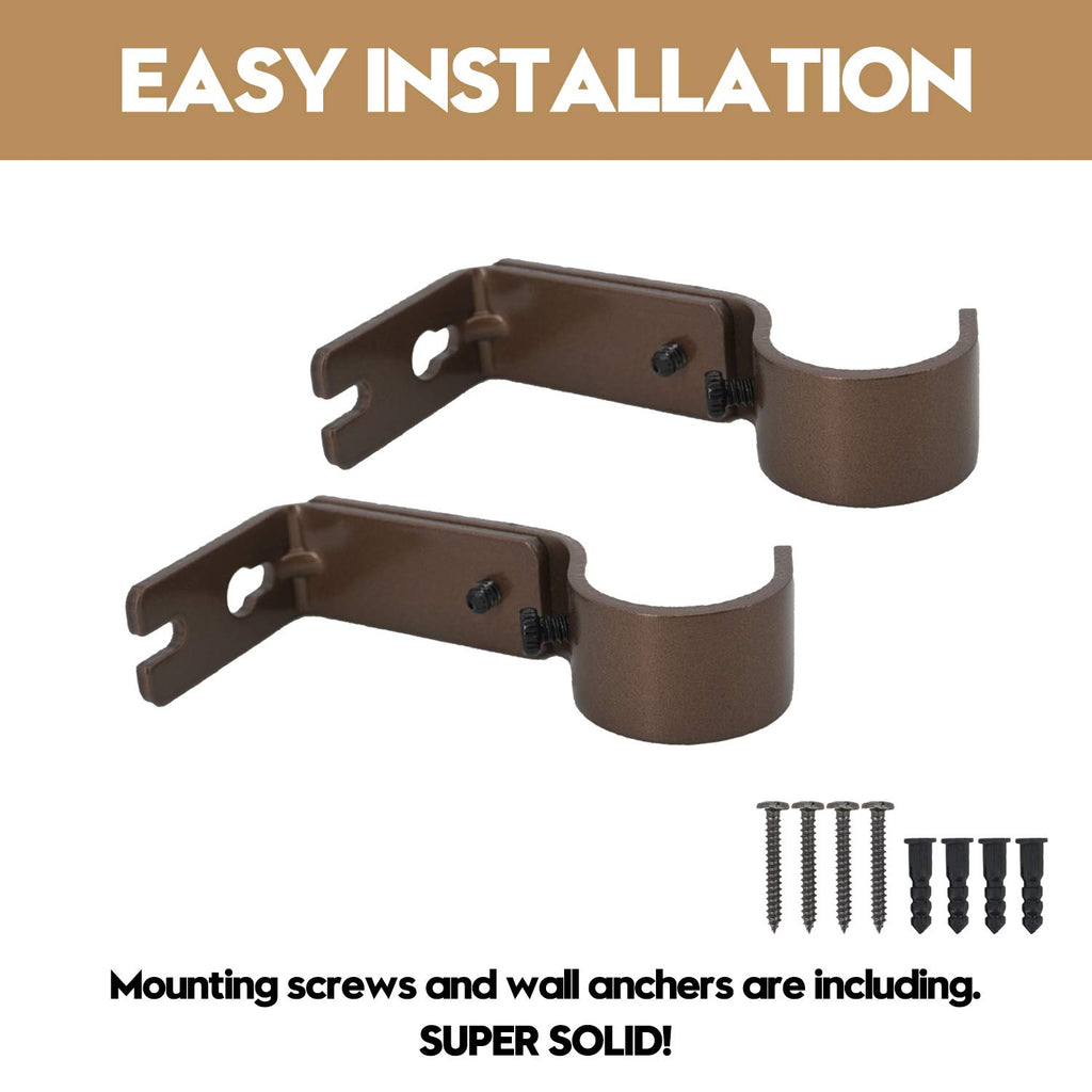 2 Pcs Adjustable Curtain Rod Bracket Fits up to 1 inch Rod Bronze