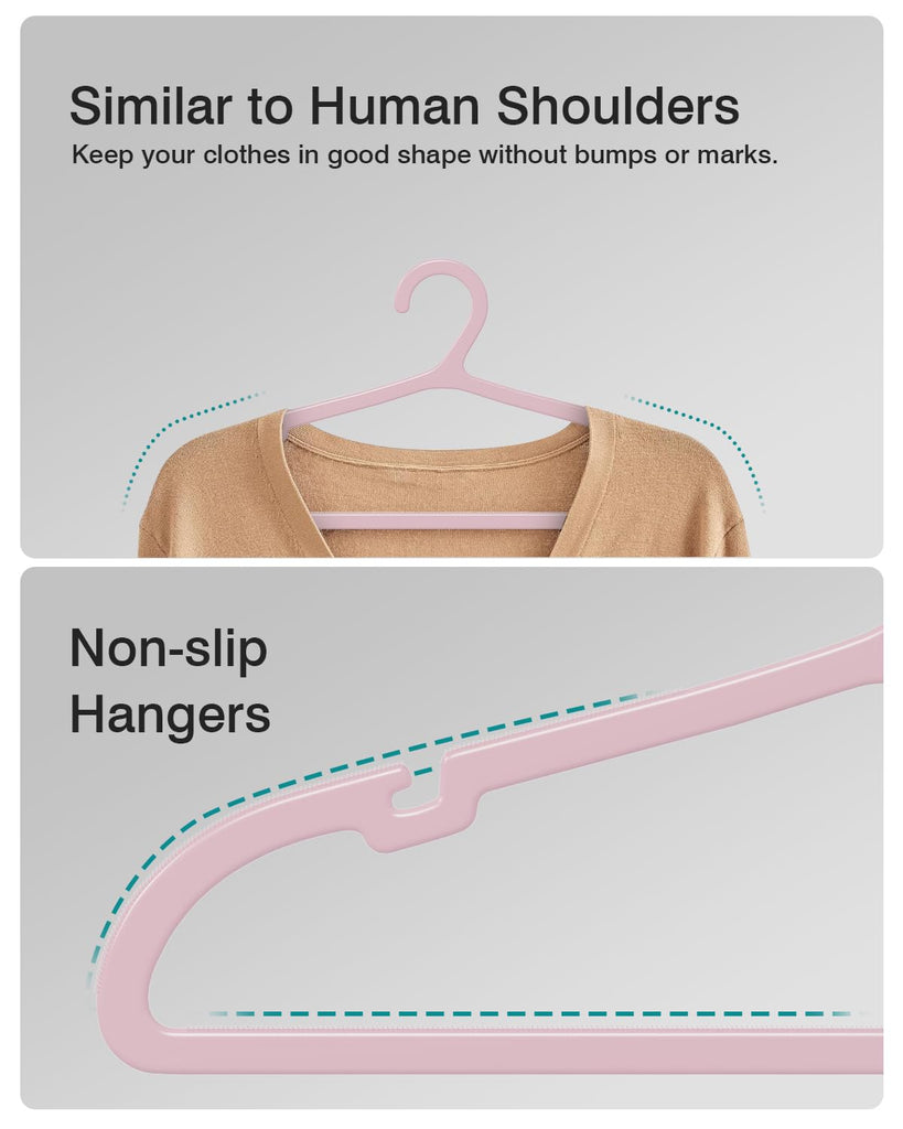 50 Pack Clothes Hangers, Non Slip Plastic Coat Hangers, Space Saving Hangers, Heavy Duty, Hanging Dry Wet Clothes