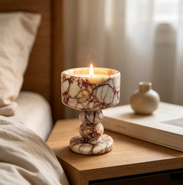 Set of 2 Natural Stone Pedestal Candle Holders - Marble & Onyx Decorative Candle Stands for Modern Home Decor