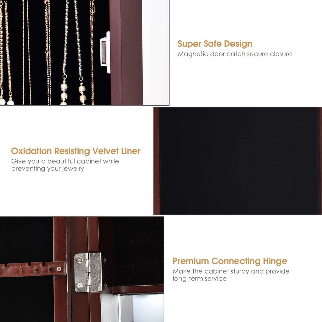 Jewelry Armoire, Over the Door/Wall Mounted, Jewelry Organizer with Full Length Mirror & Inside Makeup Mirror, Large