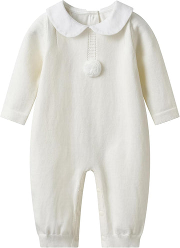 Baby Infant Boy Girl Peter Pan Collar Knit Sweater Romper Outfit Clothes One-Piece Coverall Baby Clothing Jumpsuit