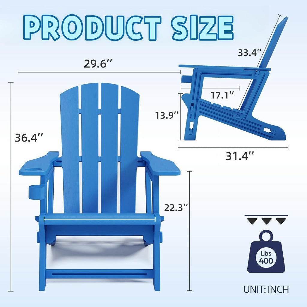 Adirondack Chair Set of 2, All Weather Plastic Adirondack Chairs, Fire Pit Chairs with Cup Holder, Outdoor Lawn Chair