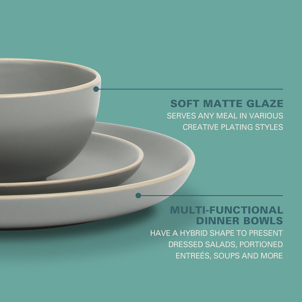 Rockaway 12-Piece Stoneware Dinnerware Set, Matte Finish, Service for 4, Modern Ceramic Plates and Bowls
