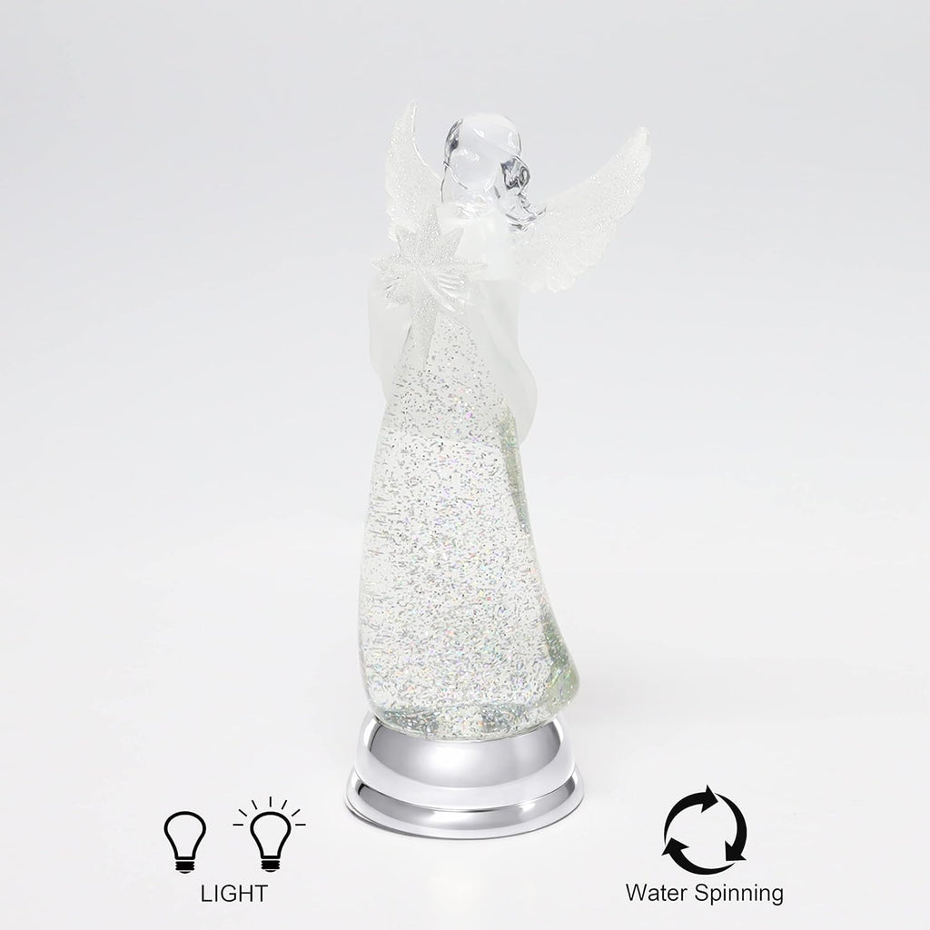 Christmas Angel Snow Globe Water Spinner LED Light Battery Operated Glitter Angel Figurine 12.8" Tabletop Christmas