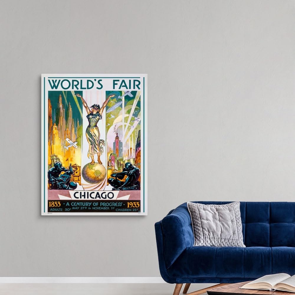 Chicago Worlds Fair, 1933 Canvas Wall Art Print Figurative, Vintage, Home Decor Woman, Figure Artwork, 12" x 16"