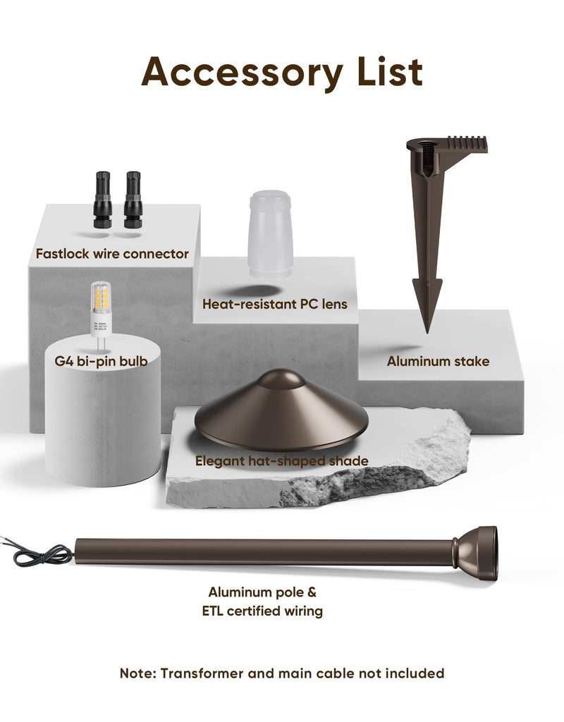 Low Voltage Pathway Lights with G4 3W 3000K Bulbs 6-Pack, ORB Aluminum